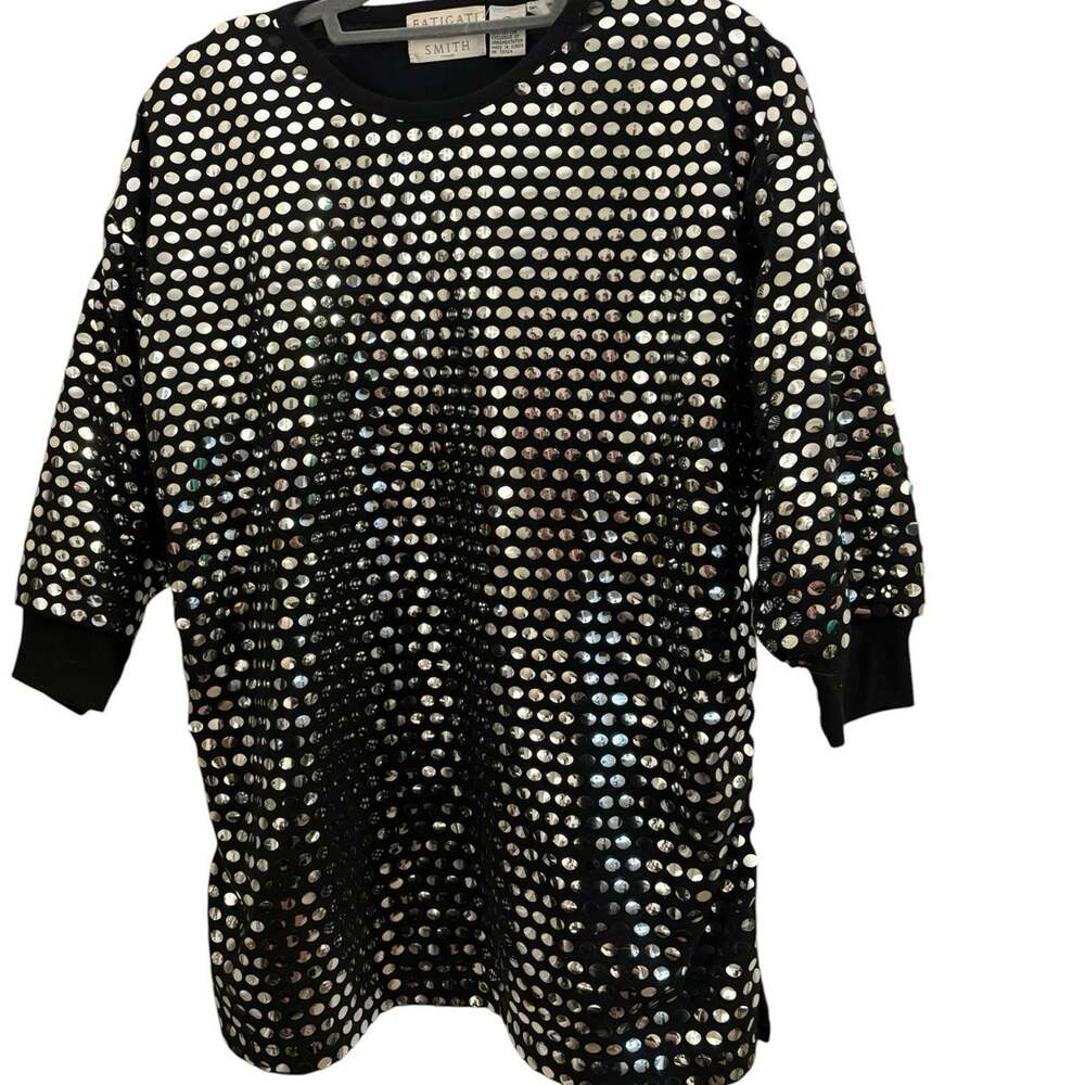 Fatigati Vintage Mirrored Black Top Blouse Disco Y2K Whimsygoth Ladies M